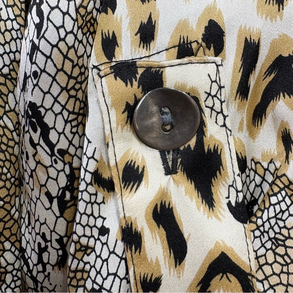 CAROLINE ROSE Vintage 100% Silk Long Tunic Blouse Top Shirt Leopard Snakeskin L - Picture 8 of 17